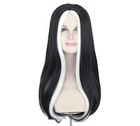 NICHANGHUA Long Straight White and Black Synthetic Wig for Women Heat Resistant Hair Cosplay Wig for Halloween Full Machine Made