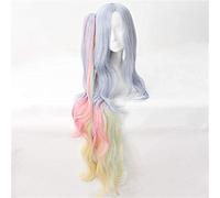 NICHANGHUA NO GAME NO LIFE Shiro Cosplay Wig Long Curly Wavy Synthetic Hair Anime Costume Party Blue Pink Yellow Mixed Claw Clip Ponytail