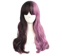 NICHANGHUA Pink and Brown Wig Womenrsquo;s Long Curly Wig with Fringe Cospaly Halloween Wigs (Color : Pink and Brown)