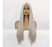 NICHANGHUA Women's Lace Front Wig Long Straight Synthetic Wig Pre Plucked Natural Hairline Middle Parting Fashion Wig 24Inch (Color : Grey)