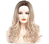 NICHANGHUA Women's Long Curly Blonde Wig Two Tones Dark Brown Rooted with Synthetic Heat Resistant Natural Looking Middle Part Wigs for Women Cosplay Party Daily Wear 24" / A (Color : A)