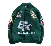 Niche Jacket Trend Letter Print American High Street Heavy Industry Embroidered Racing Coat Motorcycle Suit Bomber Men Jacket-Green,L