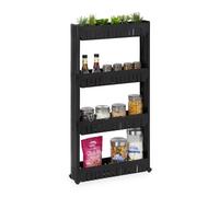 Relaxdays Niche Trolley, 4 Shelves, Narrow Shelf for Bathroom & Kitchen, 101x12.5x54 cm, Rolling Storage Plastic, Black