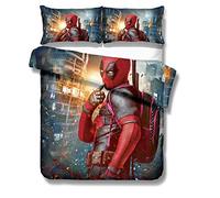Nichiyo Deadpool bed linen set - duvet cover and pillowcase, microfibre, 3D digital print, three-piece bed linen (duvet cover and pillowcases) (1,double 200 x 200 cm)
