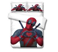 Nichiyo Deadpool bed linen set - duvet cover and pillowcase, microfibre, 3D digital print, three-piece bed linen (duvet cover and pillowcases) (7.single 135 x 200 cm)
