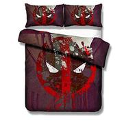 Nichiyo Deadpool bed linen set - duvet cover and pillowcase, microfibre, 3D digital print, three-piece bed linen (duvet cover and pillowcases) (4.single 135 x 200 cm)