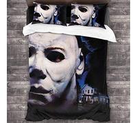NICHIYO Halloween: The Curse of Michael Myers Bedding Set - Duvet Cover and Pillowcase, Microfiber, 3D Digital Print Three-Piece Bedding (14,Single 135 * 200cm+80 * 80cm)