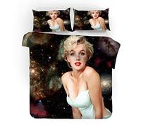 NICHIYO Marilyn Monroe Bed Linen Set - Duvet Cover and Pillowcase, Microfibre, 3D Digital Print, Three-Piece Bed Linen (Duvet Cover + Pillowcases) (4, Single 135 x 200 cm)