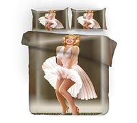 NICHIYO Marilyn Monroe Bedding Set - Duvet Cover and Pillow Case, Microfibre, 3D Digital Print Three-Piece Bedding (Duvet Cover + Pillowcases) (1, Doubie 200 x 200 cm)