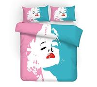 NICHIYO Marilyn Monroe Bedding Set - Duvet Cover and Pillow Case, Microfibre, 3D Digital Print Three-Piece Bedding Set (Duvet Cover + Pillowcases) (2, Doubie 200 x 200 cm)