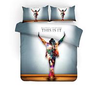 NICHIYO Michael Jackson Bed Linen Set, Duvet Cover and Pillowcase, Microfibre, 3D Digital Print Three-Piece Bedding (Duvet Cover + Pillowcases) (Single 53" x 79" / 135 x 200 cm)