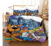 NICHIYO Scooby DOO Bed Linen Set - Duvet Cover and Pillowcase, Microfibre, 3D Digital Print Three-Piece Bedding (Duvet Cover + Pillowcases) (8, Double 200 x 200 cm)