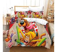 NICHIYO Scooby DOO Bed Linen Set - Duvet Cover and Pillowcase, Microfibre, 3D Digital Print Three-Piece Bedding (Duvet Cover + Pillowcases) (16, Double 200 x 200 cm)