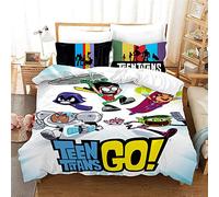 NICHIYO Teen Titans Bed Linen Set - Duvet Cover and Pillowcase, Microfibre, 3D Digital Print, Three-Piece Bed Linen (Duvet Cover + Pillowcases) (14, Single 135 x 200 cm)