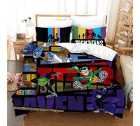 NICHIYO Teen Titans Bed Linen Set - Duvet Cover and Pillowcase, Microfibre, 3D Digital Print Three-Piece Bed Linen (Duvet Cover + Pillowcases) (1, Super King 220 x 260 cm)