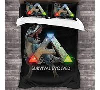 NICHIYOBI ARK: Survival Evolved Duvet Cover Bedding Set - Duvet Cover and Pillowcase, Microfibre, 3D Digital Print Three-Piece Bed Linen (14, Double 200 x 200 cm)