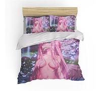 NICHIYOBI Darling in The Franxx Zero Two Duvet Cover Bed Linen Set - Duvet Cover and Pillowcase, Microfibre, 3D Digital Print, Three-Piece Bed Linen (18, Single 135 x 200 cm)