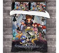 NICHIYOBI Kingdom Hearts Sora Riku Kairi Duvet Cover Bedding Set - Duvet Cover and Pillowcase, Microfibre, 3D Digital Print Three-Piece Bedding (9, Double 200 x 200 cm)