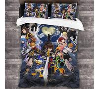 NICHIYOBI Kingdom Hearts Sora Riku Kairi Duvet Cover Bedding Set - Duvet Cover and Pillowcase, Microfibre, 3D Digital Print Three-Piece Bedding (8, Single 135 x 200 cm)