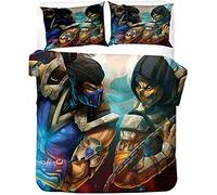 NICHIYOBI Mortal Kombat Duvet Cover Bedding Set - Duvet Cover and Pillowcase, Microfibre, 3D Digital Print, Three-Piece Bed Linen (2, Single 135 x 200 cm)