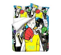 NICHIYOBI One Punch-Man Duvet Cover Bedding Set - Duvet Cover and Pillowcase, Microfibre, 3D Digital Print, Three-Piece Bed Linen (1, Single 135 x 200 cm)