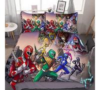 Nichiyobi Power Rangers Bed Linen Set, Duvet Cover and Pillow Case, Microfibre, 3D Digital Print, Three-Piece Bed Linen Set, 135 x 200 cm, 80 x 80 cm (x2))