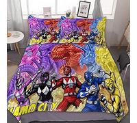 Nichiyobi Power Rangers Bed Linen Set, Duvet Cover and Pillowcase, Microfibre, 3D Digital Print, Three-Piece Bedding (240 cm x 220 cm, 50 x 75 cm (x2))