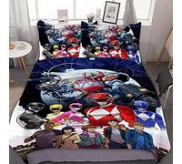 Nichiyobi Power Rangers Bed Linen Set, Duvet Cover and Pillowcase, Microfibre, 3D Digital Print, Three-Piece Bedding (135 x 200 cm, 50 x 75 cm (x2))