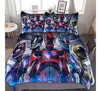 Nichiyobi Power Rangers Bed Linen Set, Duvet Cover and Pillowcase, Microfibre, 3D Digital Print, Three-Piece Bedding (200 x 200 cm, 50 x 75 cm (x2))