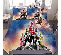 Nichiyobi Power Rangers Bed Linen Set, Duvet Cover and Pillowcase, Microfibre, 3D Digital Print, Three-Piece Bedding (200 x 200 cm, 50 x 75 cm (x2))