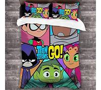 NICHIYOBI Teen Titans Duvet Cover Bedding Set - Duvet Cover and Pillowcase, Microfibre, 3D Digital Print, Three-Piece Bed Linen (3, Single 135 x 200 cm)