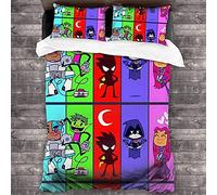 NICHIYOBI Teen Titans Duvet Cover Bedding Set - Duvet Cover and Pillowcase, Microfibre, 3D Digital Print, Three-Piece Bed Linen (4, Double 200 x 200 cm + 80 x 80 cm)