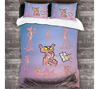 NICHIYOBI The Pink Panther Duvet Cover Bedding Set - Duvet Cover and Pillowcase Microfibre 3D Digital Print Three-Piece Bed Linen (4, Single 135 x 200 cm)