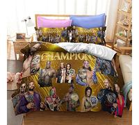 NICHIYOBI World Wrestling Entertainment (WWE) Bed Linen Set with Duvet Cover and Pillowcase, Microfibre, 3D Digital Print, 3-Piece Bedding Set (7, SK, 260 x 220 cm)