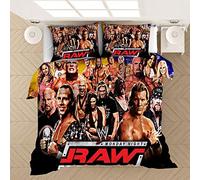 NICHIYOBI World Wrestling Entertainment (WWE) Bed Linen Set with Duvet Cover and Pillowcase, Microfibre, 3D Digital Print, 3-Piece Bedding Set (2, King, 240 x 220 cm)