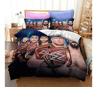 NICHIYOBI World Wrestling Entertainment (WWE) Bed Linen Set with Duvet Cover and Pillowcase, Microfibre, 3D Digital Print, 3-Piece Bedding Set (14, Double, 200 x 200 cm + 80 x 80 cm)