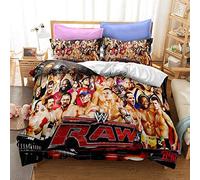 NICHIYOBI World Wrestling Entertainment (WWE) Bed Linen Set with Duvet Cover and Pillowcase, Microfibre, 3D Digital Print, 3-Piece Bedding Set (8, King, 240 x 220 cm)