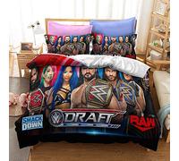 NICHIYOBI World Wrestling Entertainment (WWE) Bed Linen Set with Duvet Cover and Pillowcase, Microfibre, 3D Digital Print, 3-Piece Bedding Set (6, King, 240 x 220 cm)