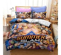 NICHIYOBI World Wrestling Entertainment (WWE) Bed Linen Set with Duvet Cover and Pillowcase, Microfibre, 3D Digital Print, 3-Piece Bedding Set (10, King, 240 x 220 cm)