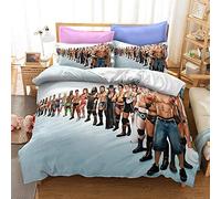 NICHIYOBI World Wrestling Entertainment (WWE) Bed Linen Set with Duvet Cover and Pillowcase, Microfibre, 3D Digital Print, 3-Piece Bedding Set (9, Double, 200 x 200 cm + 80 x 80 cm)