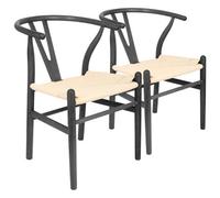 Nicholas Winter 2X Beech Wooden Danish Style Dining Chairs - Black - Solid Wood Wish Beech Bone Wood Chairs