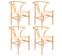 Nicholas Winter 4X Beech Wooden Danish Style Dining Chairs - Natural - Solid Wood Wish Beech Bone Wood Chairs