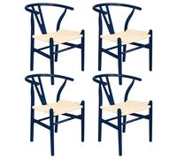 Nicholas Winter 4x Black Beech Wood Scandi Danish Style Dining Chairs - Solid Wood Chairs in Blue Nicholas Winter Blue