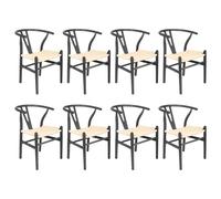 Nicholas Winter 8x Beech Wood Wishbone Dining Chairs - Solid Wood Wish Bone Wood Chairs in Black Nicholas Winter Black