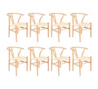 Nicholas Winter 8x Beech Wood Wishbone Dining Chairs - Solid Wood Wish Bone Wood Chairs in Natural Nicholas Winter Natural