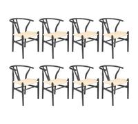 Nicholas Winter 8X Beech Wooden Danish Style Dining Chairs - Black - Solid Wood Wish Beech Bone Wood Chairs