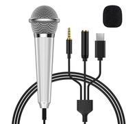 NICHOM 2-in-1 Mini Microphone for Android, iPhone 15, Laptop and PC, Portable Mini Mic for Vlogging, Karaoke, Video Recording with USB C & 3.5mm Jack (USB C)
