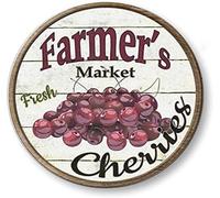 Nichpedr Round Metal Tin Sign Rustic Wall Decor Wall Plaque Farmers Market Fresh Cherries Wreath Sign,Suitable for Home Garden Kitchen Bar Cafe Restaurant Garage Wall Decor Retro Vintage 12x12 Inch