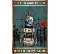 Nichpedr Vintage Tin Sign Metal Poster Plaque She Got Mad Hustle and A Dope Soul - Camping Metal Sign Iron Painting Retro Wall Decor Poster for Home Hotel Cafes Sign Gift 6x8 Inch