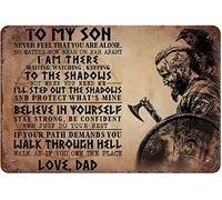 Nichpedr Vintage Wall Decor Metal Plaque Viking Warrior,to My Son Fun Bathroom Iron Painting Wall Decor Poster Wall Art Nostalgic Tin Sign for Home Cofe Kitchen Pub Bar 6x8 Inch